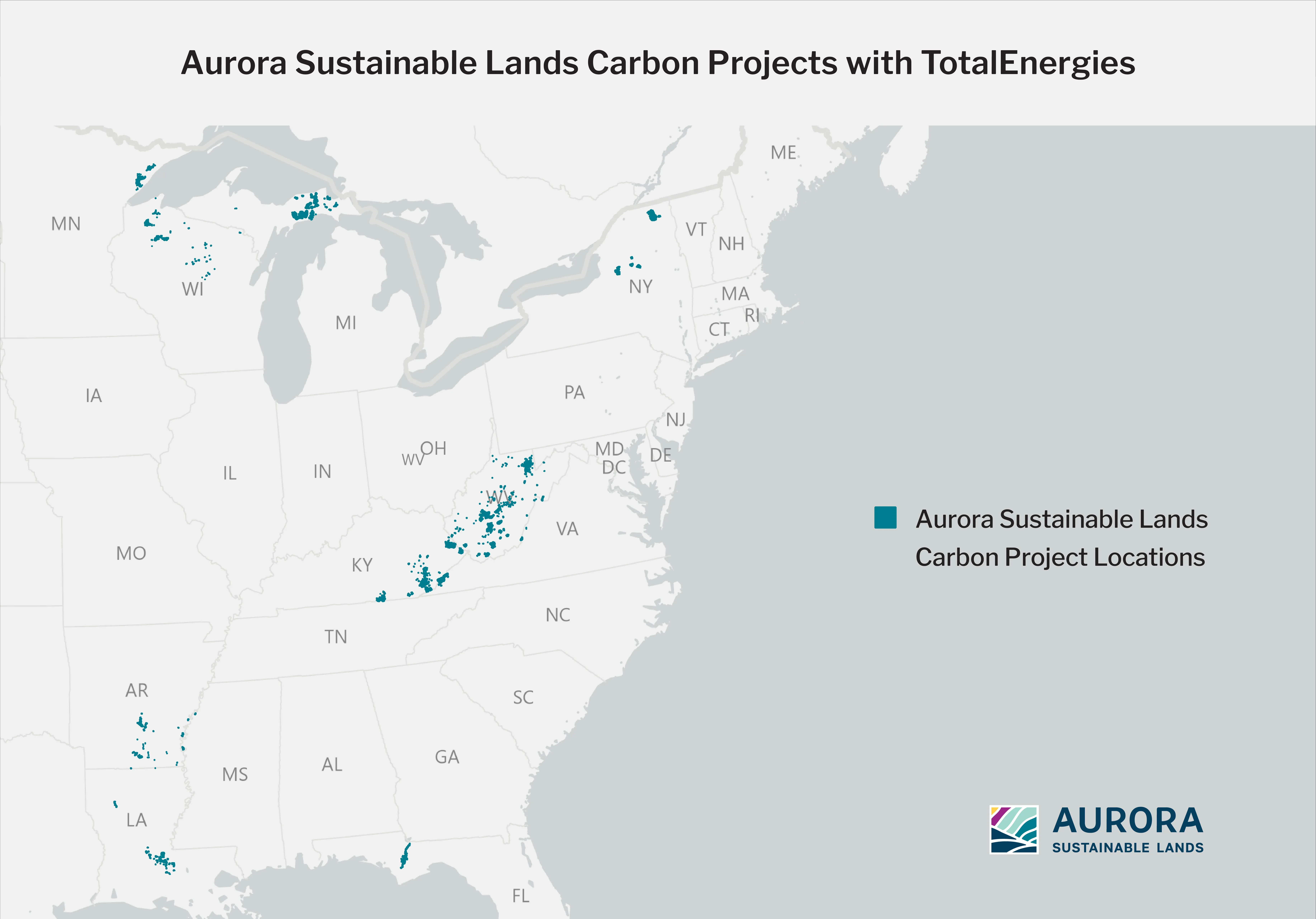 A map of Aurora Sustainable Lands properties